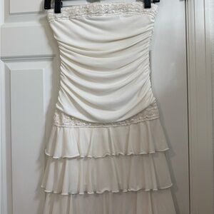 City Triangles Cream Strapless Ruched Bodycon Dress